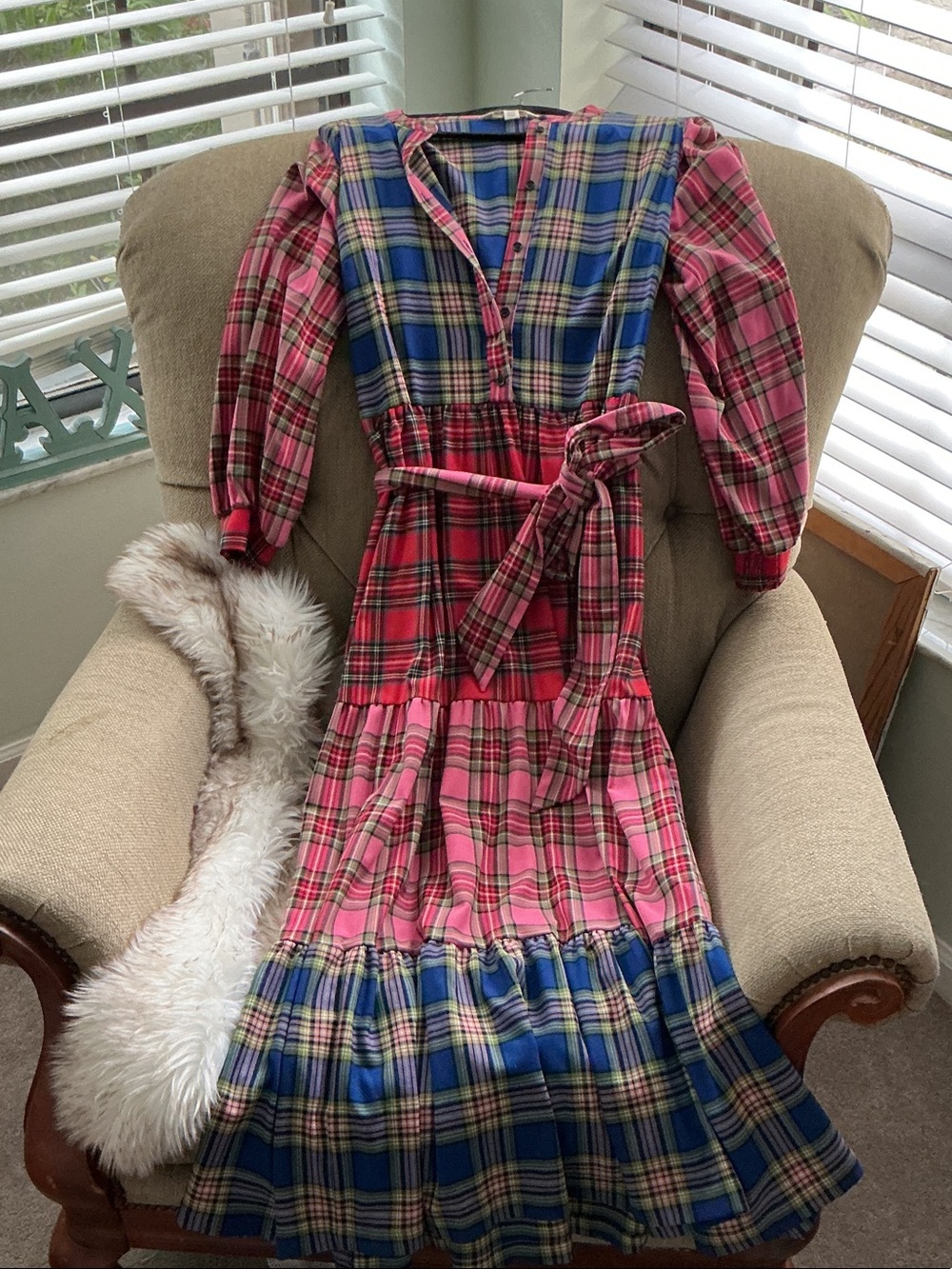 Boden Pink, Blue & Green Plaid Button-Front Dress